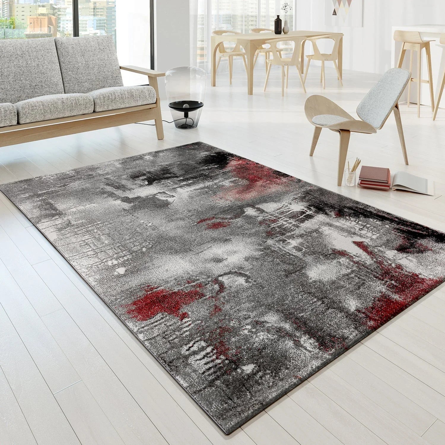Designer Rug Canvas Artful Design - Mottled Grey Red Cream RugYourHome