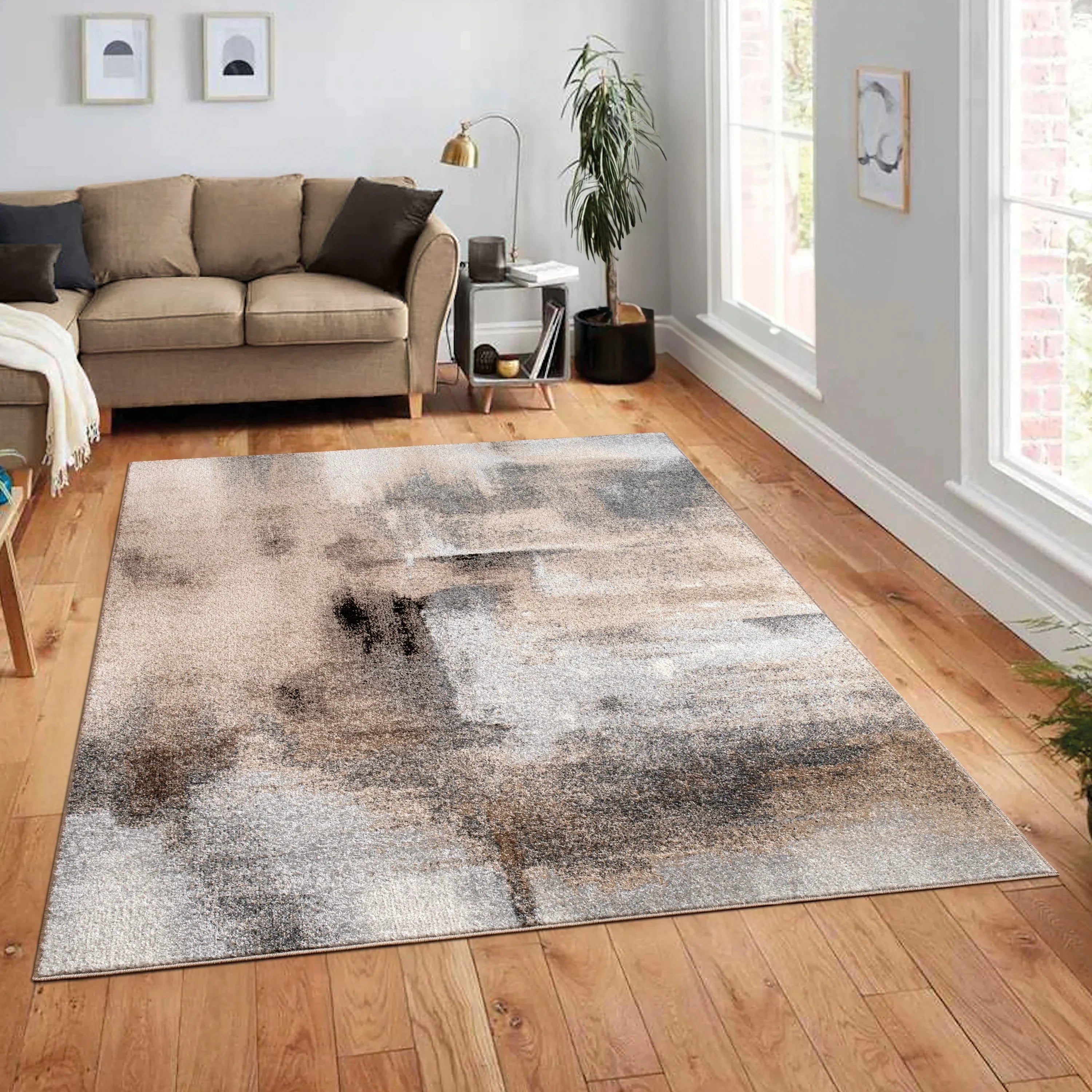 Designer Rug Mona with Modern Earthy Colors in Cream Brown Black RugYourHome
