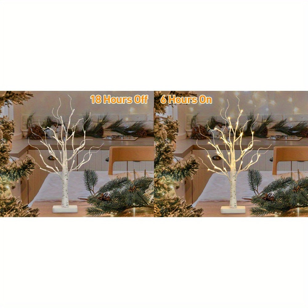 Birch Tree with Led Lights, White Christmas Tree Decorations Indoor with Timer, Lighted Mini Small Artificial Lamp Prelit Twig Tree Battery Operated for Table Centerpiece Home Decor 4Pack House Of Avana
