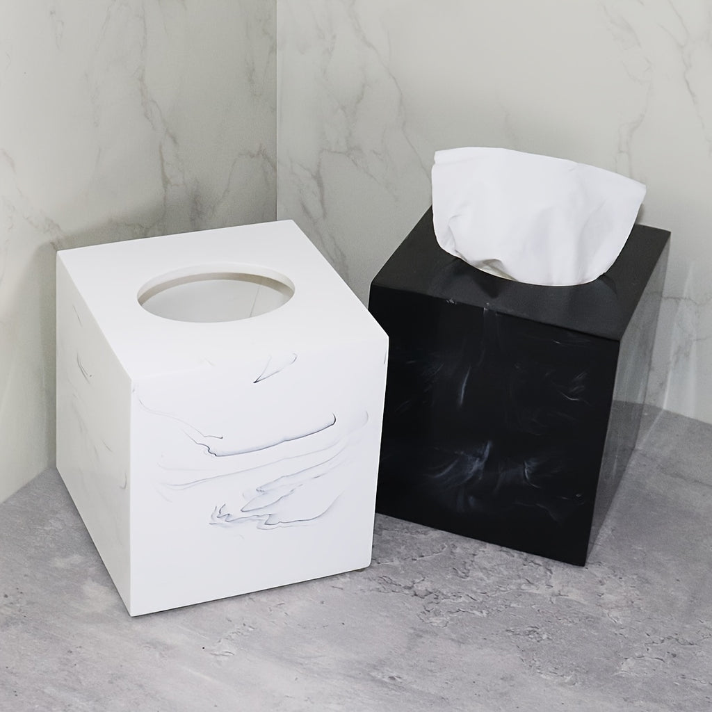 Resin Marble Pattern Tissue Box, Suitable for Hand Towels, Toilet Paper Rolls, etc., Can Be Placed in Bathroom, Living Room, Vanity Square Tissue Holder, Black Imitation Marble, White Imitation Marble House Of Avana