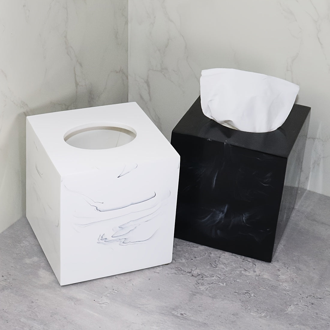Resin Marble Pattern Tissue Box, Suitable for Hand Towels, Toilet Paper Rolls, etc., Can Be Placed in Bathroom, Living Room, Vanity Square Tissue Holder, Black Imitation Marble, White Imitation Marble House Of Avana