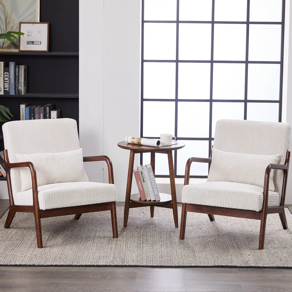 Mid-Century Modern Accent Chair, Arm Chair Living Room Chairs with Pillow Upholstered Reading Chair with Solid Wood Frame & Living Room Bedroom Balcony (beige) Streamdale Furniture