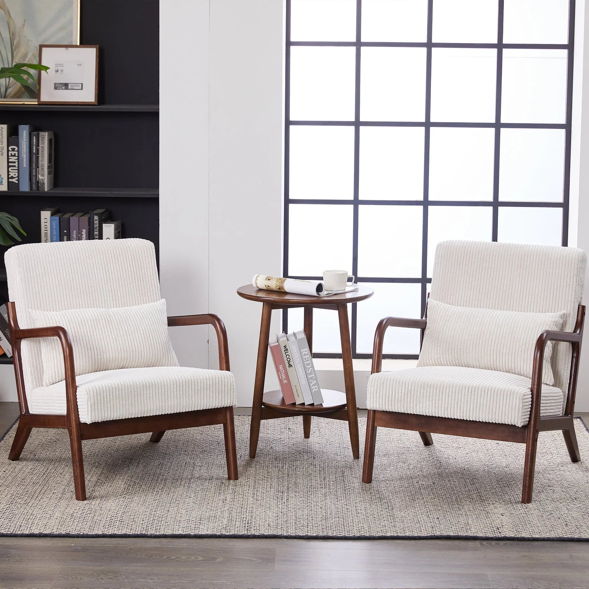 Mid-Century Modern Accent Chair, Arm Chair Living Room Chairs with Pillow Upholstered Reading Chair with Solid Wood Frame & Living Room Bedroom Balcony (beige) Streamdale Furniture
