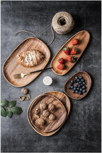 Solid Wood Round Dinner Plate Handmade High-quality Tableware for Sushi Tea and Dessert, in-use display - House Of Avana