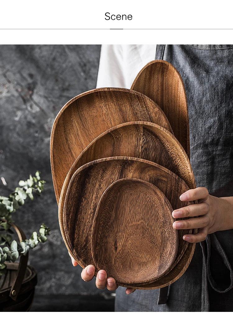 Solid Wood Round Dinner Plate Handmade High-quality Tableware for Sushi Tea and Dessert, alternate view - House Of Avana