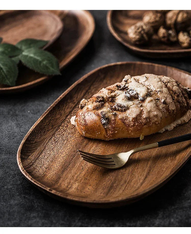 Solid Wood Round Dinner Plate Handmade High-quality Tableware for Sushi Tea and Dessert, alternate view - House Of Avana