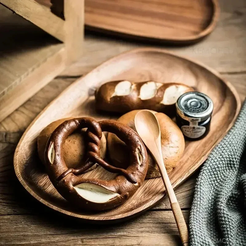 Solid Wood Round Dinner Plate Handmade High-quality Tableware for Sushi Tea and Dessert, detail shot - House Of Avana