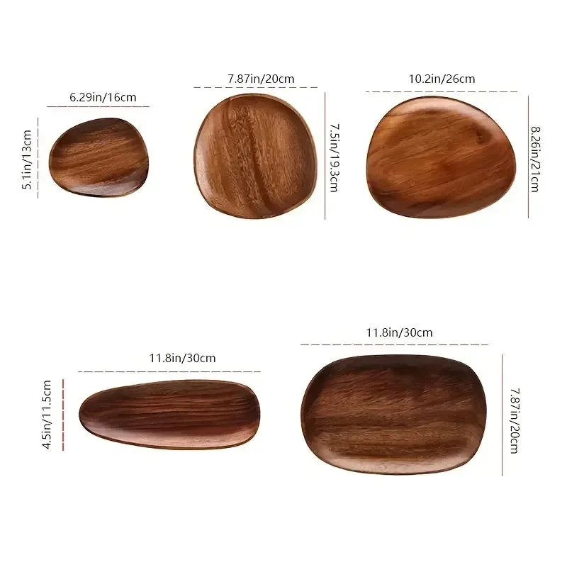 Solid Wood Round Dinner Plate Handmade High-quality Tableware for Sushi Tea and Dessert, top view - House Of Avana