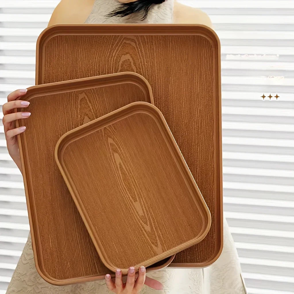 Dinner Plates - Thick Wooden Grain White Set