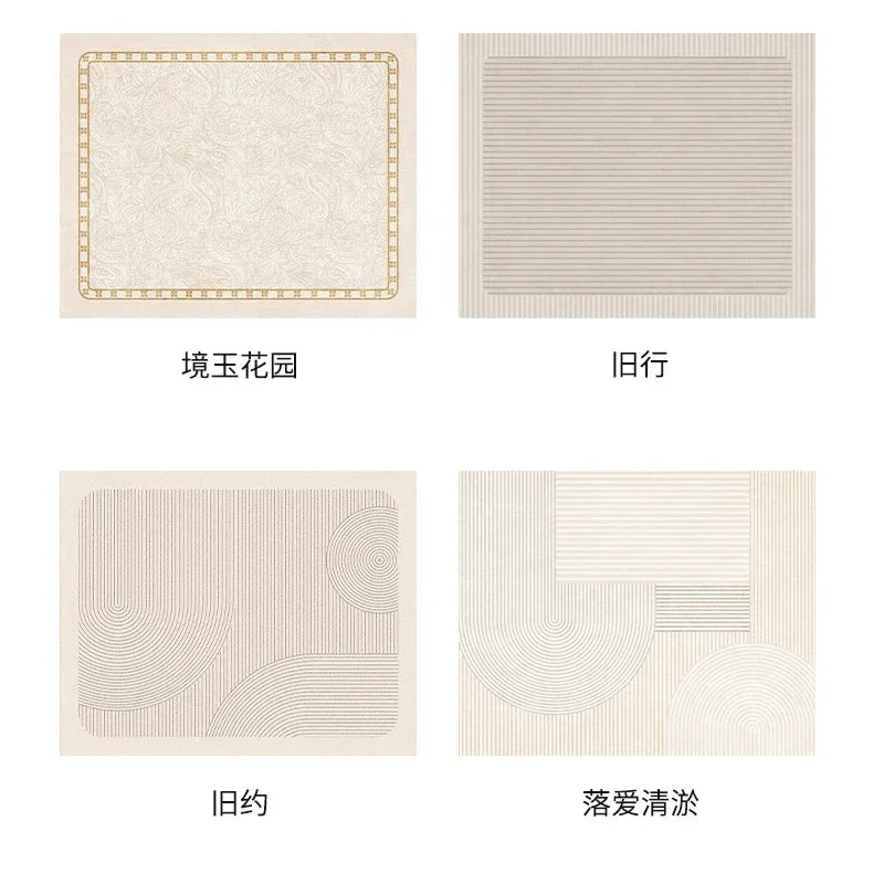 Four different textured tiles with names below on a white background