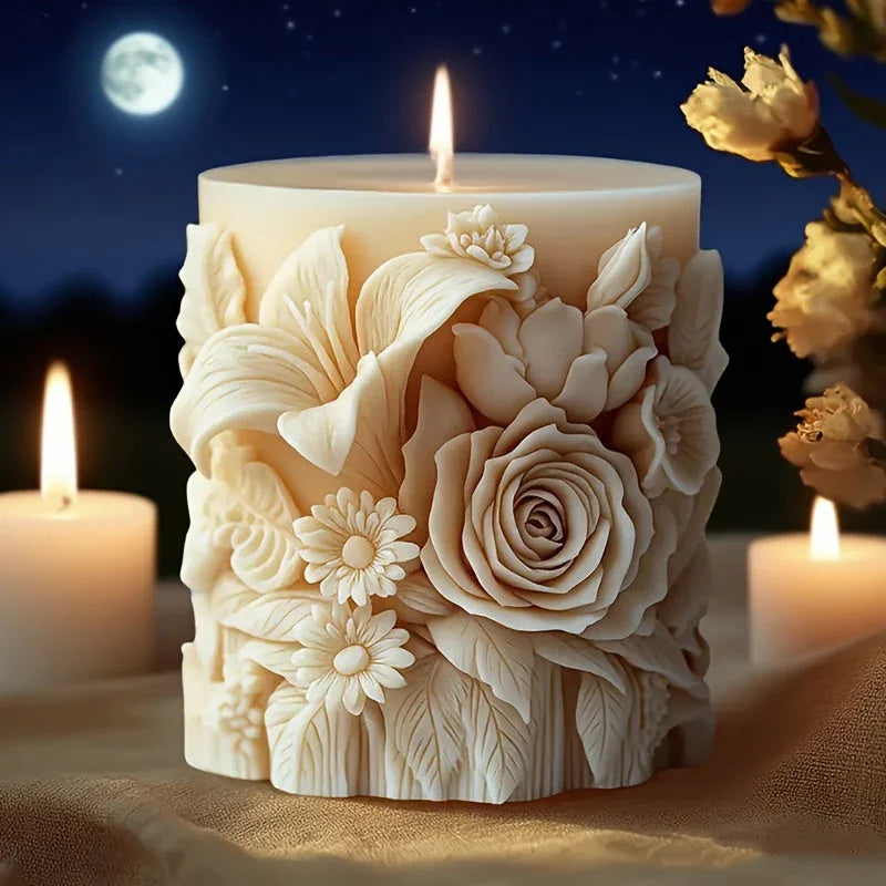 Reusable Silicone Candle Molds with Intricate Rose & Lily Floral Patterns - Non-Stick DIY Scented Candles, Handmade Soaps & Home Decor Crafts | Multi-Size Layered Flower Design, Durable & Easy Clean Mold for Aromatherapy Gift House Of Avana