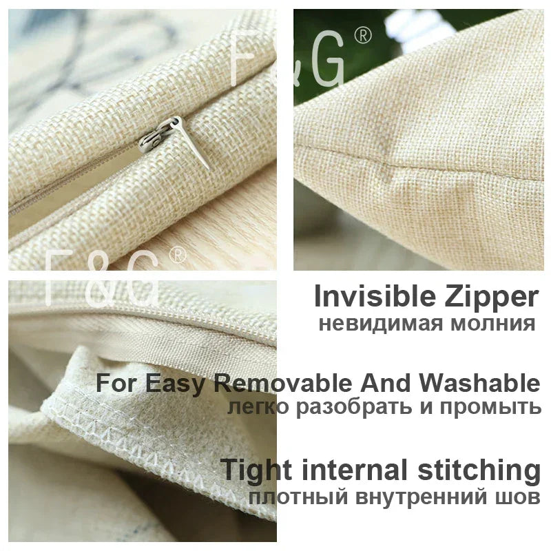 Linen bulldog pillow cover, hand-painted cute design, beige linen cushion - House of Avana