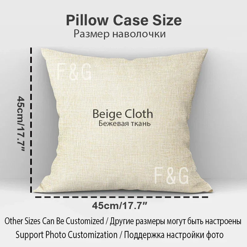 Linen bulldog pillow cover, hand-painted cute design, beige linen cushion - House of Avana