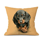Linen bulldog pillow cover, hand-painted cute design, beige linen cushion - House of Avana