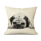 Linen bulldog pillow cover, hand-painted cute design, beige linen cushion - House of Avana