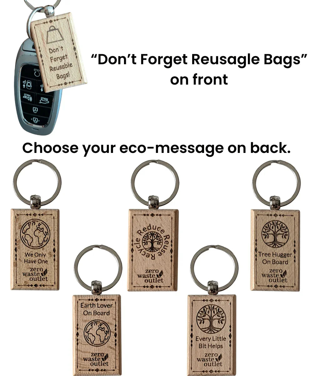 "Don't Forget Reusable Bags" Wooden Keychain Zero Waste Outlet
