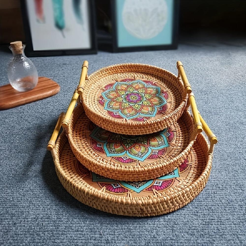 Double Handwoven Rattan Wicker Tray - House Of Avana