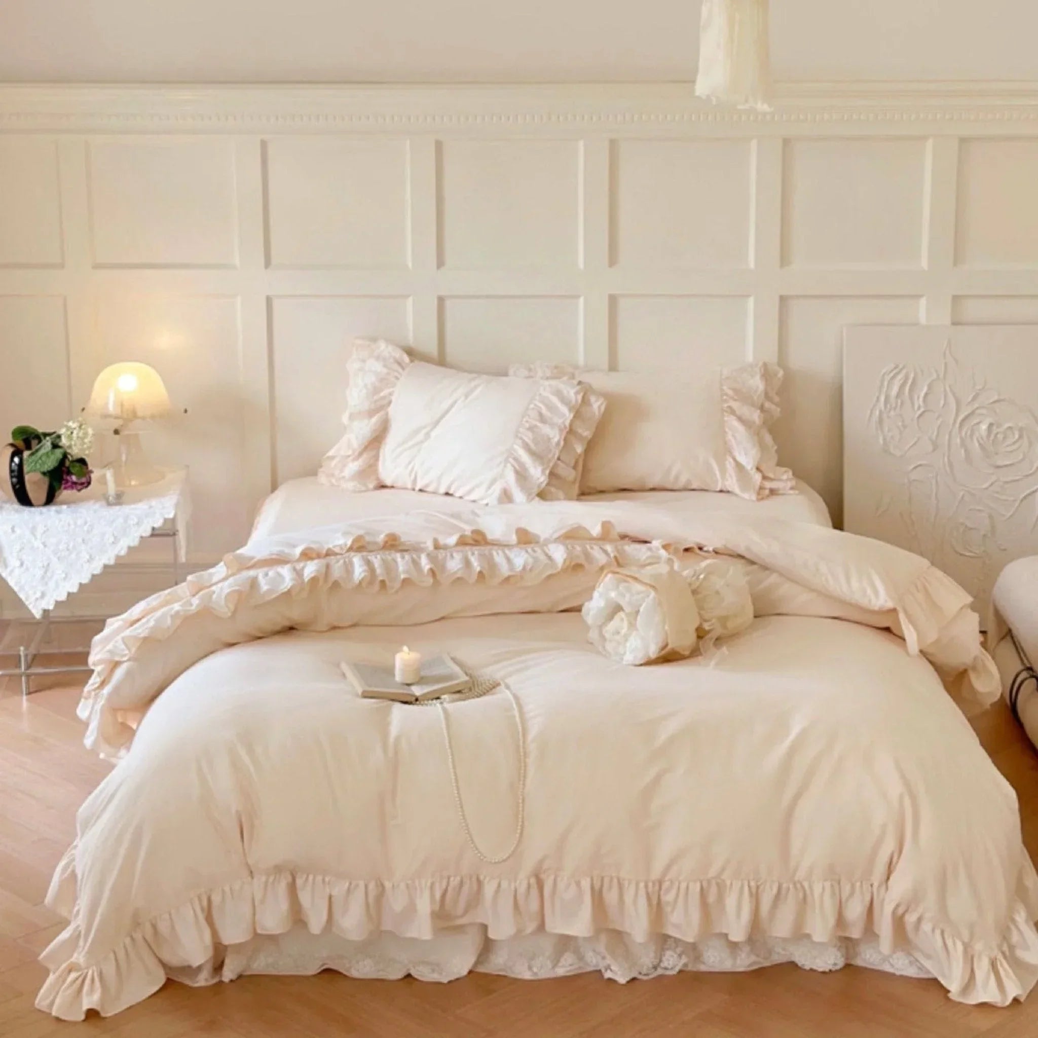 Double Lace Coquette Ruffle Bedding Set / Baby Pink Ever Lasting
