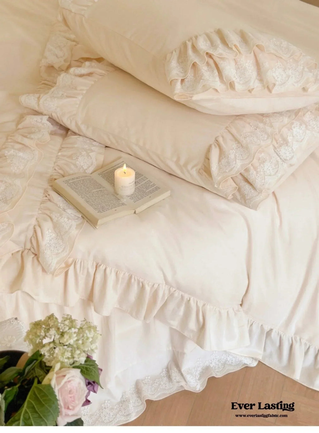 Double Lace Coquette Ruffle Bedding Set / Baby Pink Ever Lasting