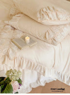 Double Lace Coquette Ruffle Bedding Set / Baby Pink Ever Lasting