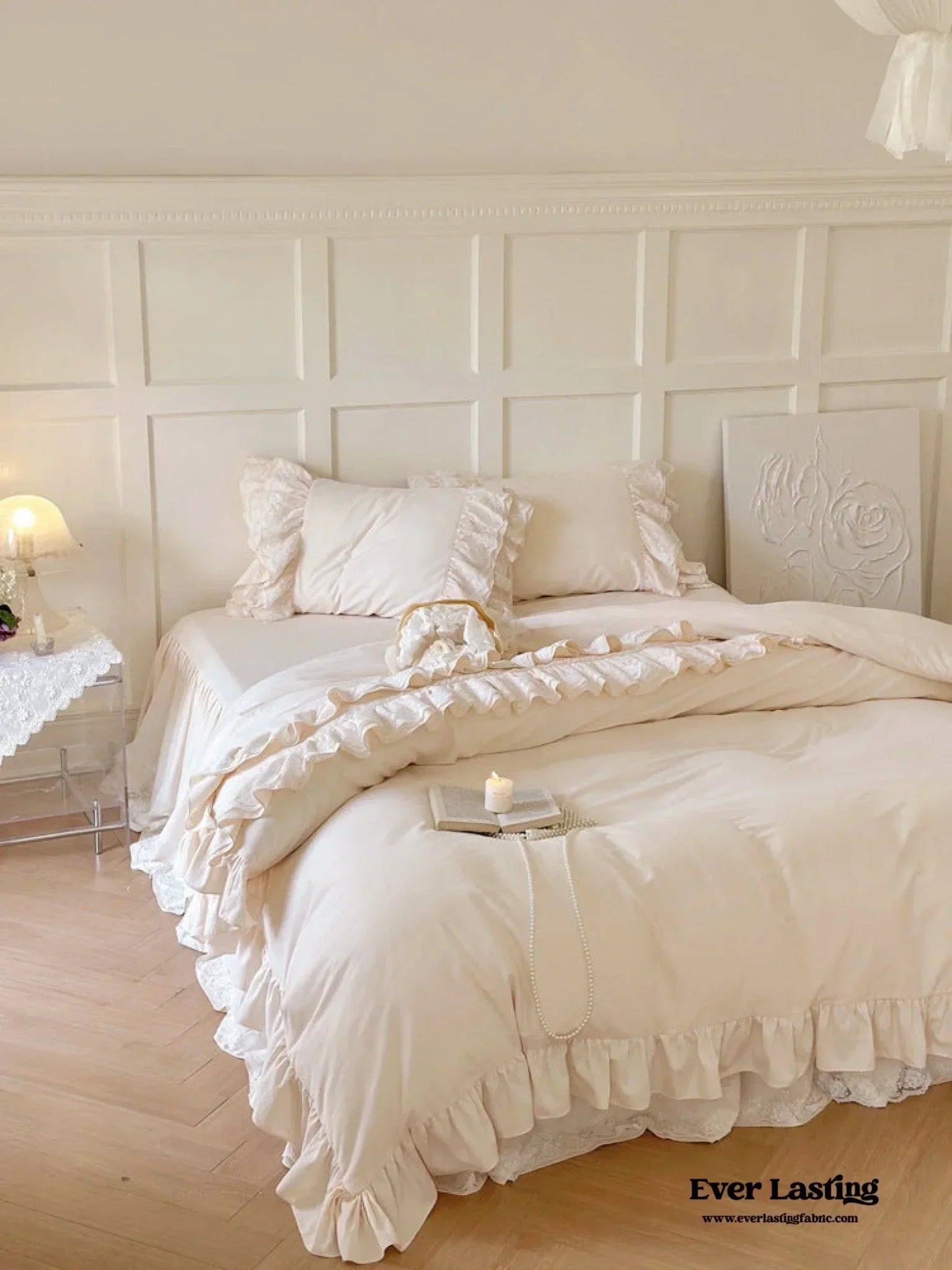 Double Lace Coquette Ruffle Bedding Set / Baby Pink Ever Lasting