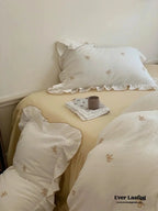 Double Layer Ribbon Tie White Ruffle Bedding Set Ever Lasting
