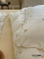 Double Layer Ribbon Tie White Ruffle Bedding Set Ever Lasting