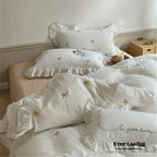 Double Layer Ribbon Tie White Ruffle Bedding Set Ever Lasting