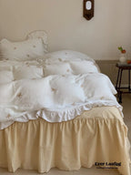Double Layer Ribbon Tie White Ruffle Bedding Set Ever Lasting
