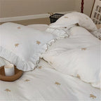 Double Layer Ribbon Tie White Ruffle Bedding Set Ever Lasting