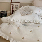 Double Layer Ribbon Tie White Ruffle Bedding Set Ever Lasting
