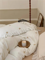 Double Layer Ribbon Tie White Ruffle Bedding Set Ever Lasting