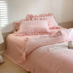 Double Layer Ribbon Tie White Ruffle Bedding Set Ever Lasting