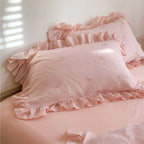 Double Layer Ribbon Tie White Ruffle Bedding Set Ever Lasting