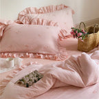 Double Layer Ribbon Tie White Ruffle Bedding Set Ever Lasting