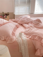 Double Layer Ribbon Tie White Ruffle Bedding Set Ever Lasting