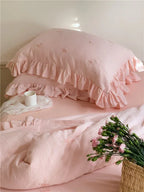 Double Layer Ribbon Tie White Ruffle Bedding Set Ever Lasting
