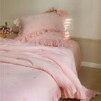 Double Layer Ribbon Tie White Ruffle Bedding Set Ever Lasting
