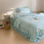 Double Layer Ribbon Tie White Ruffle Bedding Set Ever Lasting