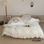 Double Layer Ribbon Tie White Ruffle Bedding Set Ever Lasting