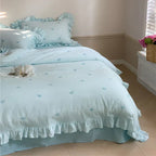 Double Layer Ribbon Tie White Ruffle Bedding Set Ever Lasting