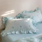 Double Layer Ribbon Tie White Ruffle Bedding Set Ever Lasting