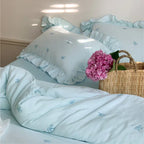 Double Layer Ribbon Tie White Ruffle Bedding Set Ever Lasting