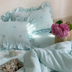 Double Layer Ribbon Tie White Ruffle Bedding Set Ever Lasting