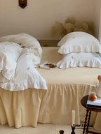 Double Layer Ribbon Tie White Ruffle Bedding Set Ever Lasting