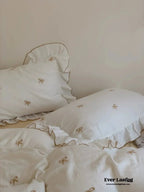 Double Layer Ribbon Tie White Ruffle Bedding Set Ever Lasting