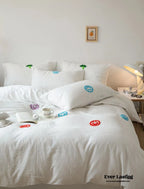 Double Layered Embroidered White Bedding Set / Broccoli Ever Lasting