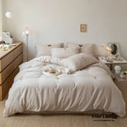 Double Layered Embroidered White Bedding Set / Broccoli Ever Lasting