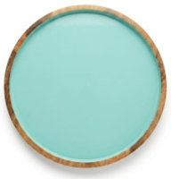 blue enamel round wooden platter mango wood serving dish kitchen