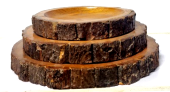 set of 3 round wooden platters mango wood nesting tree design natural